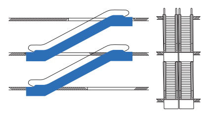 Parallel interrupted two-way shaft arrangement diagram